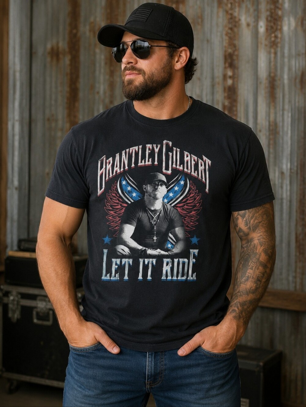 Brantley Gilbert Let It Ride 2014 Tour T-Shirt Size Large Music Band Tee Black